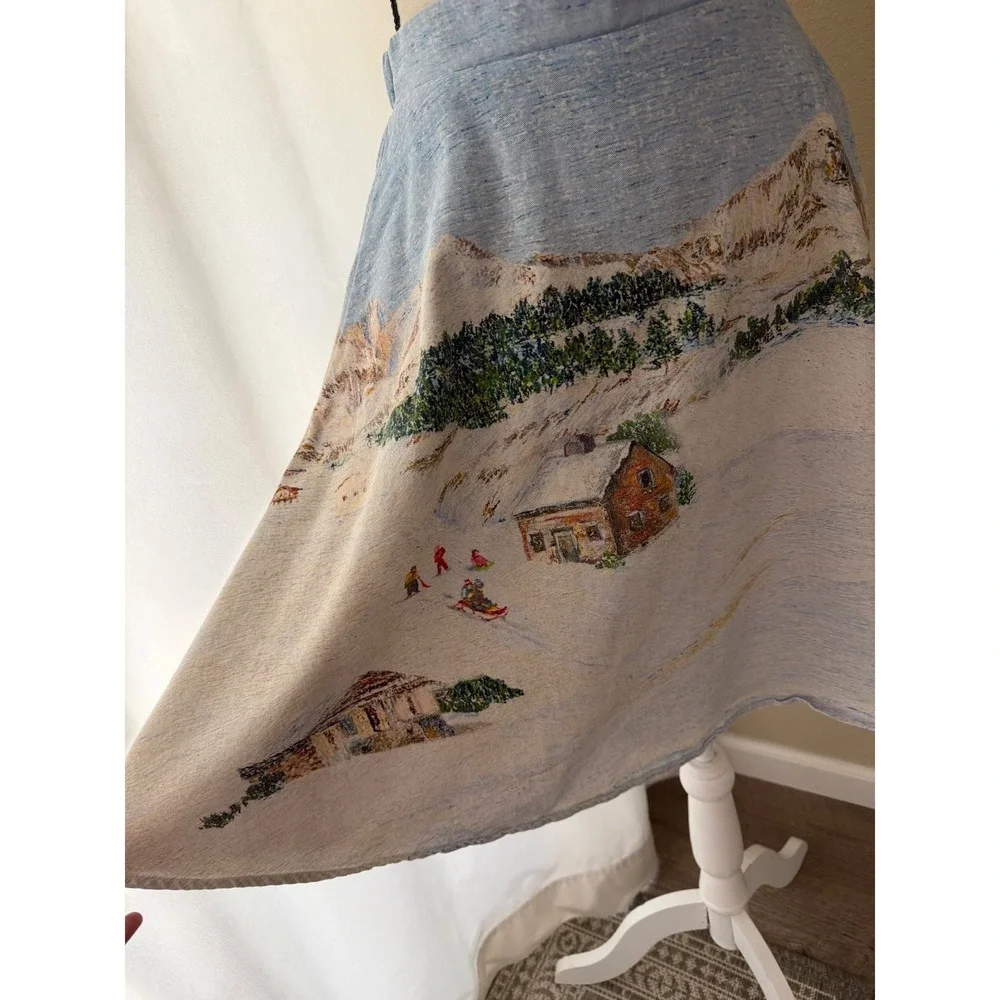 Corey Lynn Calter Winter Alpine Mountain Scene Tapestry‎ Skirt Blue White Small